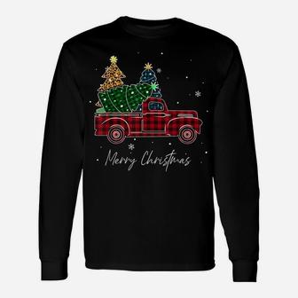 Merry Christmas Leopard Buffalo Truck Tree Red Plaid Unisex Long Sleeve | Crazezy