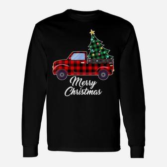 Merry Christmas Tree Buffalo Plaid Red Truck Unisex Long Sleeve | Crazezy CA