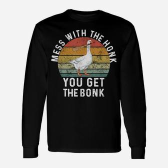 Mess With The Honk You Get The Bonk Funny Retro Goose Duck Unisex Long Sleeve | Crazezy AU
