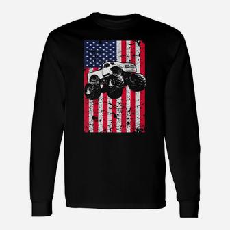 Monster Truck American Flag Racing Usa Patriotic Unisex Long Sleeve | Crazezy
