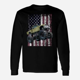 Monster Truck American Flag Racing USA Patriotic Unisex Long Sleeve | Crazezy