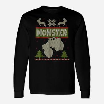 Monster Truck Ugly Christmas Sweater Shirt Big Cars Xmas Tee Unisex Long Sleeve | Crazezy AU