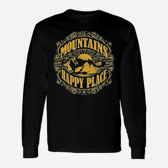 Mountains Are My Happy Place Cool Vintage Hiking Camping Unisex Long Sleeve | Crazezy CA