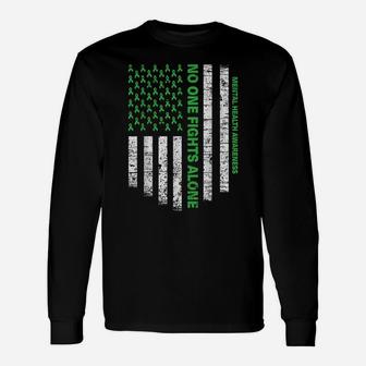 No One Fights Alone Usa Flag Mental Health Awareness Shirts Unisex Long Sleeve | Crazezy