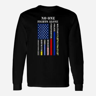 No One Fights Alone Usa Flag T-Shirt For 4Th July Unisex Long Sleeve | Crazezy AU