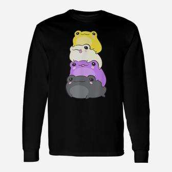 Nonbinary Flag Color Frogs Subtle Enby Pride Cute Aesthetic Unisex Long Sleeve | Crazezy
