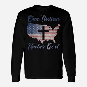 One Nation Under God Christian Cross American Flag Usa Map Unisex Long Sleeve | Crazezy