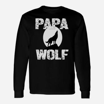 Papa Wolf Shirt Matching Family Tribe Wolves Moon Father Dad Sweatshirt Unisex Long Sleeve | Crazezy UK