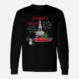 Paris Eiffel Tower Christmas Tree Red Truck Joyeux Noël Gift Unisex Long Sleeve | Crazezy AU
