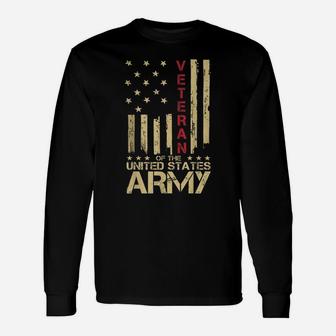 Patriotic US Army Veteran Red Line American Flag Vintage Unisex Long Sleeve | Crazezy DE