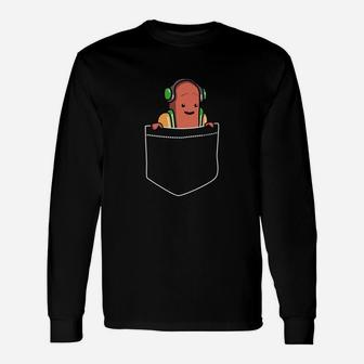 Pocket Hot Dog T-shirt - Dancing Hotdog Filter Meme Unisex Long Sleeve | Crazezy CA