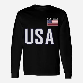 Pocket Usa Flag Softball Tshirt Team Jersey Women Men Gift Sweatshirt Unisex Long Sleeve | Crazezy