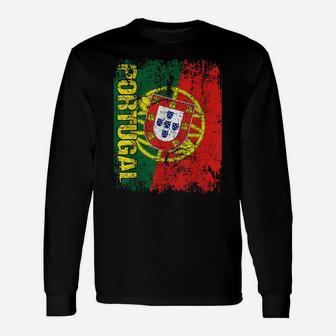 Portugal T Shirt Big Flag Vintage Distressed Portugal Unisex Long Sleeve | Crazezy