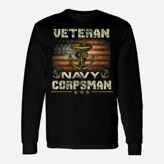 Proud Veteran Navy Corpsman T-Shirt Gifts For Men Unisex Long Sleeve | Crazezy
