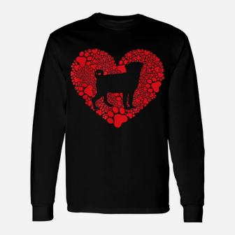 Pug Paw Heart Valentines Day Dog Lover Gift Unisex Long Sleeve | Crazezy