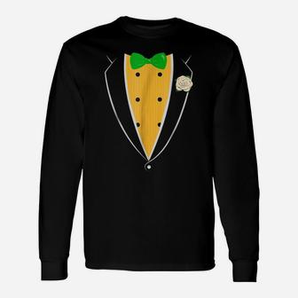 Purple Tuxedo With Green Bow Tie Funny Novelty T Shirt Unisex Long Sleeve | Crazezy