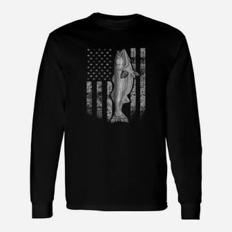 Real Striped Bass Usa Fishing Flag Fish Unisex Long Sleeve | Crazezy CA