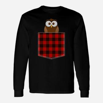 Red Plaid Owl In Pocket Buffalo Family Pajama Christmas Unisex Long Sleeve | Crazezy