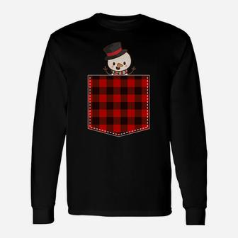 Red Plaid Snowman In Pocket Buffalo Family Pajama Christmas Unisex Long Sleeve | Crazezy