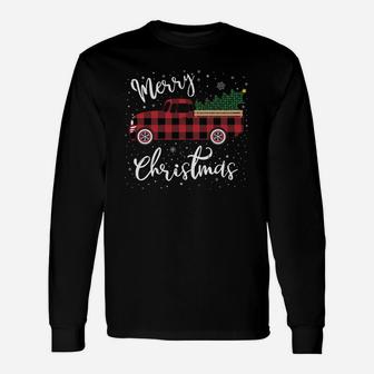 Red Truck Christmas Shirt Buffalo Plaid Merry Christmas Unisex Long Sleeve | Crazezy DE