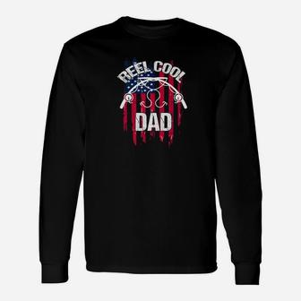 Reel Cool Dad Fishing Daddy Gift Rod Flag Bass Fish Unisex Long Sleeve | Crazezy