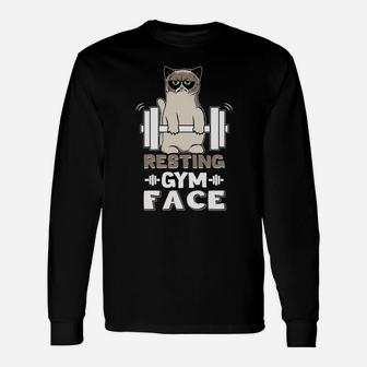 Resting Gym Face Funnt Cat Gym Shirt Work Out Unisex Long Sleeve | Crazezy UK