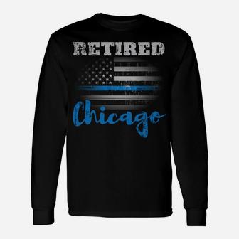 Retired Police Officer Chicago American Flag Design Sweatshirt Unisex Long Sleeve | Crazezy