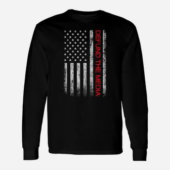Retro Vintage Defund The Media Distressed American Flag Sweatshirt Unisex Long Sleeve | Crazezy