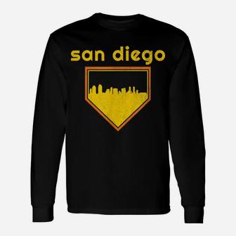 San Diego Baseball Home Plate Vintage Sd Skyline Shirt Unisex Long Sleeve | Crazezy