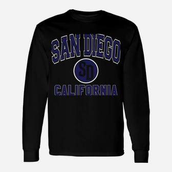 San Diego SD Varsity Style Navy Blue Print Unisex Long Sleeve | Crazezy CA