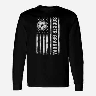 Soccer Grandpa American Flag Proud Grandpa Father's Day Mens Unisex Long Sleeve | Crazezy