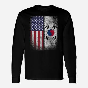 South Korean American Flag T-Shirt Korea Usa America Gift Unisex Long Sleeve | Crazezy DE