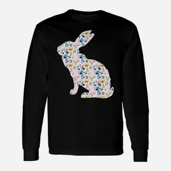 Spring Flowers Bunny Silhouette Easter Gift Rabbit Lover Unisex Long Sleeve | Crazezy AU