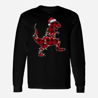 T Rex Plaid Red Buffalo Dinosaur Christmas Pajamas Family Unisex Long Sleeve | Crazezy