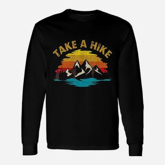 Take A Hike Outdoor Sunset Vintage Style Mountains Nature Unisex Long Sleeve | Crazezy CA
