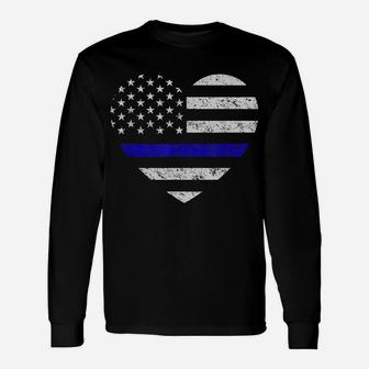 Thin Blue Line American Flag Heart Police Unisex Long Sleeve | Crazezy DE