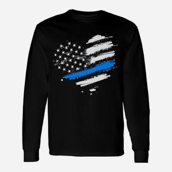 Thin Blue Line Flag Heart Style Law Enforcement Vintage Sweatshirt Unisex Long Sleeve | Crazezy DE