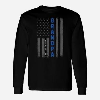 Thin Blue Line Grandpa American Flag Police Fathers Day Gift Sweatshirt Unisex Long Sleeve | Crazezy UK