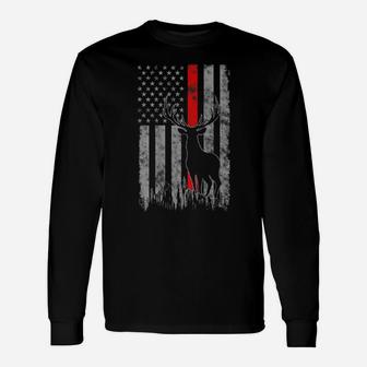 Thin Red Line Whitetail Deer Hunting Flag Unisex Long Sleeve | Crazezy