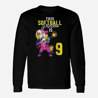 This Softball Princess Is 9Th Birthday Unicorn Dabbing Gift Unisex Long Sleeve | Crazezy