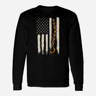 Tow Truck Driver Gifts American Flag Patriotic Towing Unisex Long Sleeve | Crazezy