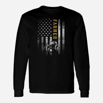 Tractor American Usa Flag Funny Farmer Rancher Gifts Farming Unisex Long Sleeve | Crazezy