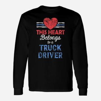 Truck Driver Wife, This Heart Belongs To A Truck Driver Raglan Baseball Tee Unisex Long Sleeve | Crazezy