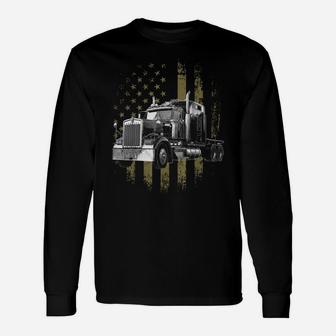 Trucker American Flag Big Rig Semi-Trailer Truck Driver Gift Unisex Long Sleeve | Crazezy