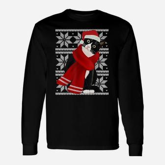 Ugly Christmas Black Cat Santa Hat Scarf Holiday Cute Gift Unisex Long Sleeve | Crazezy