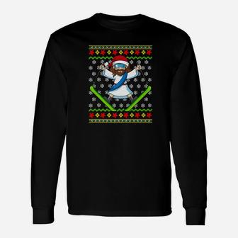 Ugly Christmas Sweater Kids Jesus Skiing Gift Unisex Long Sleeve | Crazezy