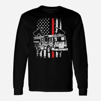 USA Flag Fire Truck Firefighter Thin Red Line Fireman Gift Unisex Long Sleeve | Crazezy DE