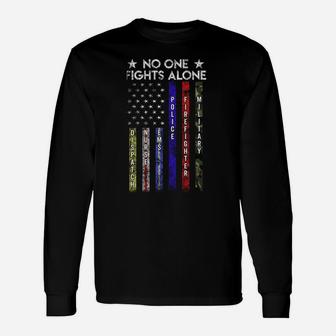 Usa Flag Thin Line Military Police Nurse No-One Fight Alone Sweatshirt Unisex Long Sleeve | Crazezy AU