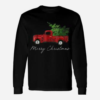 Vintage Christmas Classic Truck With Snow And Tree Unisex Long Sleeve | Crazezy