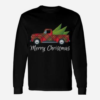 Vintage Red Truck Christmas Tree Merry Xmas Family Pajamas Raglan Baseball Tee Unisex Long Sleeve | Crazezy